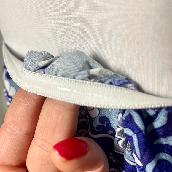 Indigo Paisley Strapless Mini Dress tie waist pockets CUPSHE size large - Picture 11 of 14